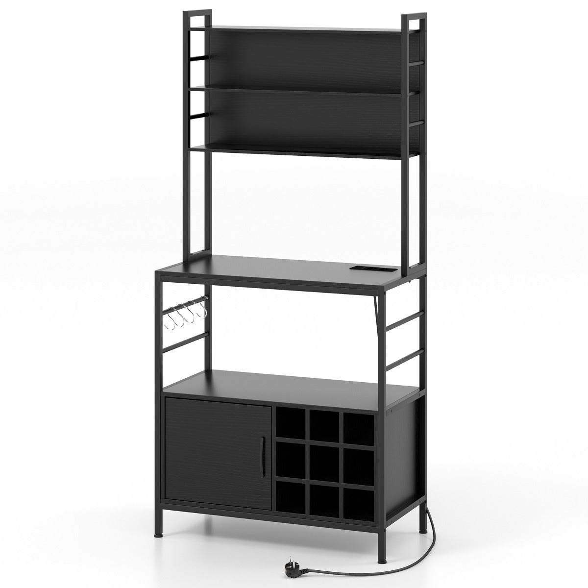 LIVSK Keukenplank met Stopcontacten en Opbergruimte - Robuust Metalen Frame - Haken en Flessenhouders - 80 x 40 x 170 cm -