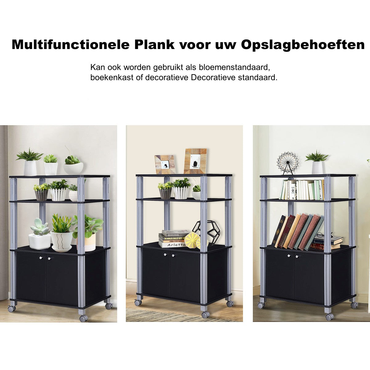 LIVSK Keukenplank met Deuren - Grote Opbergruimte - Duurzaam MDF en Kunststof - Met Wielen - 60 x 40 x 98 cm - Zwart