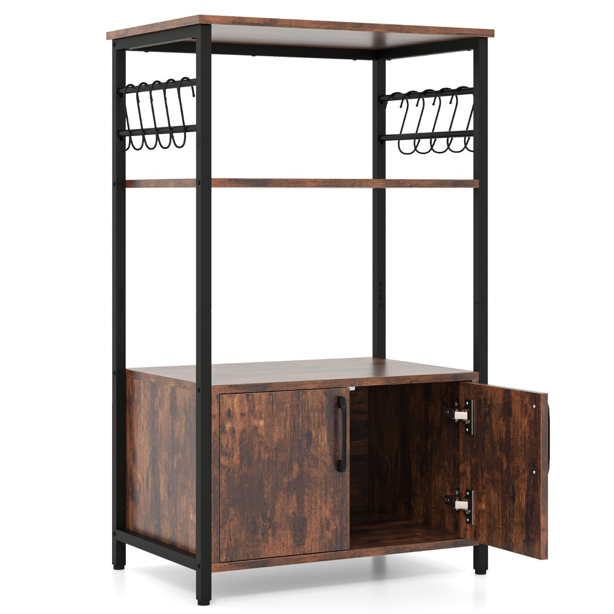 LIVSK Keukenblok met Open Schappen - 2 Ruime Planken - Grote Kast - 10 'S'-haken - Stevig Gelamineerd Hout - Bruin