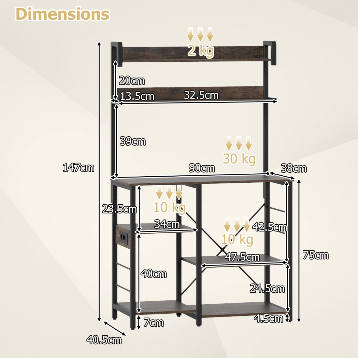 LIVSK Keukenkastje met Oplaadstation - 5-laags met RGB-LED-verlichting - Royale Opbergruimte - Rustiek bruin