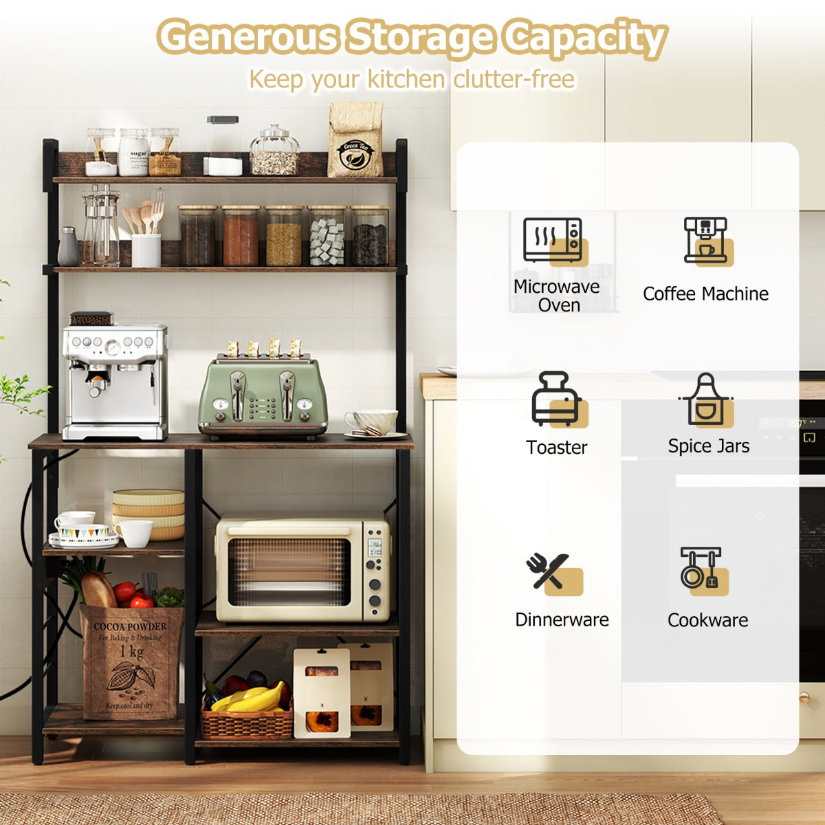 LIVSK Keukenkastje met Oplaadstation - 5-laags met RGB-LED-verlichting - Royale Opbergruimte - Rustiek bruin