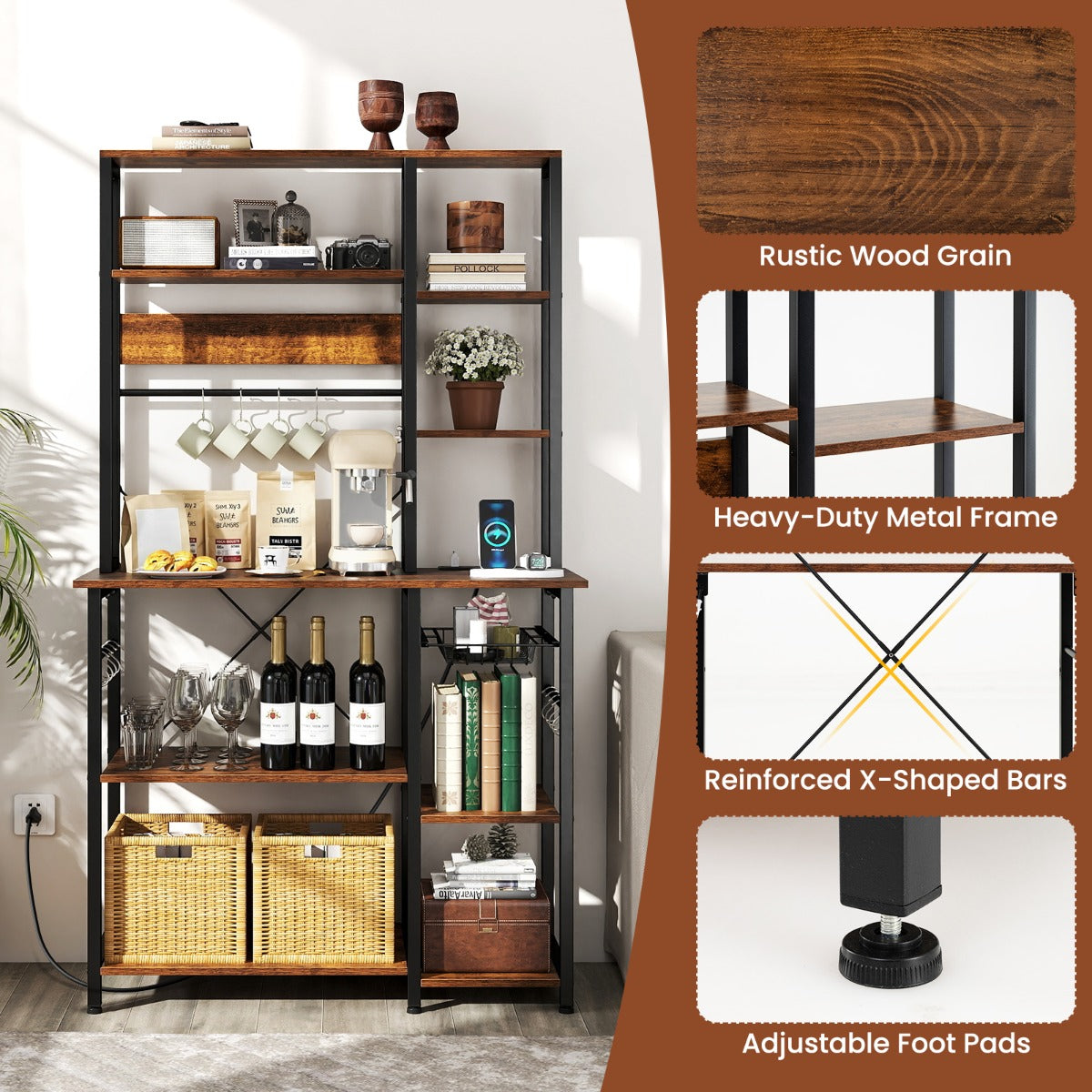 Livsk costway keukenrek met stopcontact 9 laags verstelbare opbergkast 3