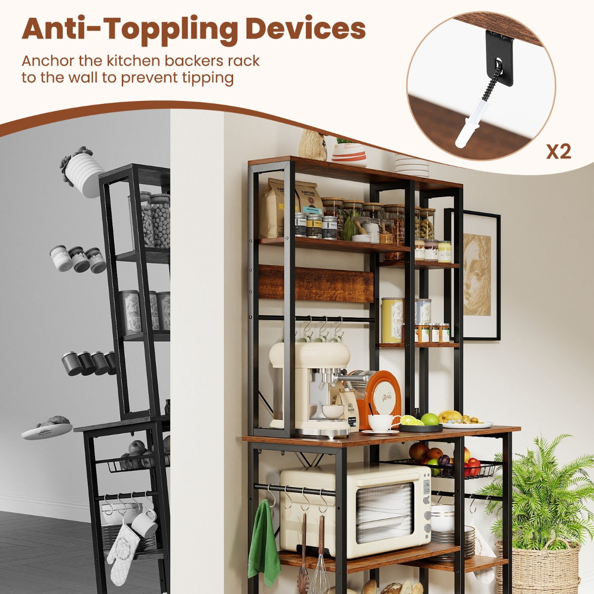 Livsk costway keukenrek met stopcontact 9 laags verstelbare opbergkast 4