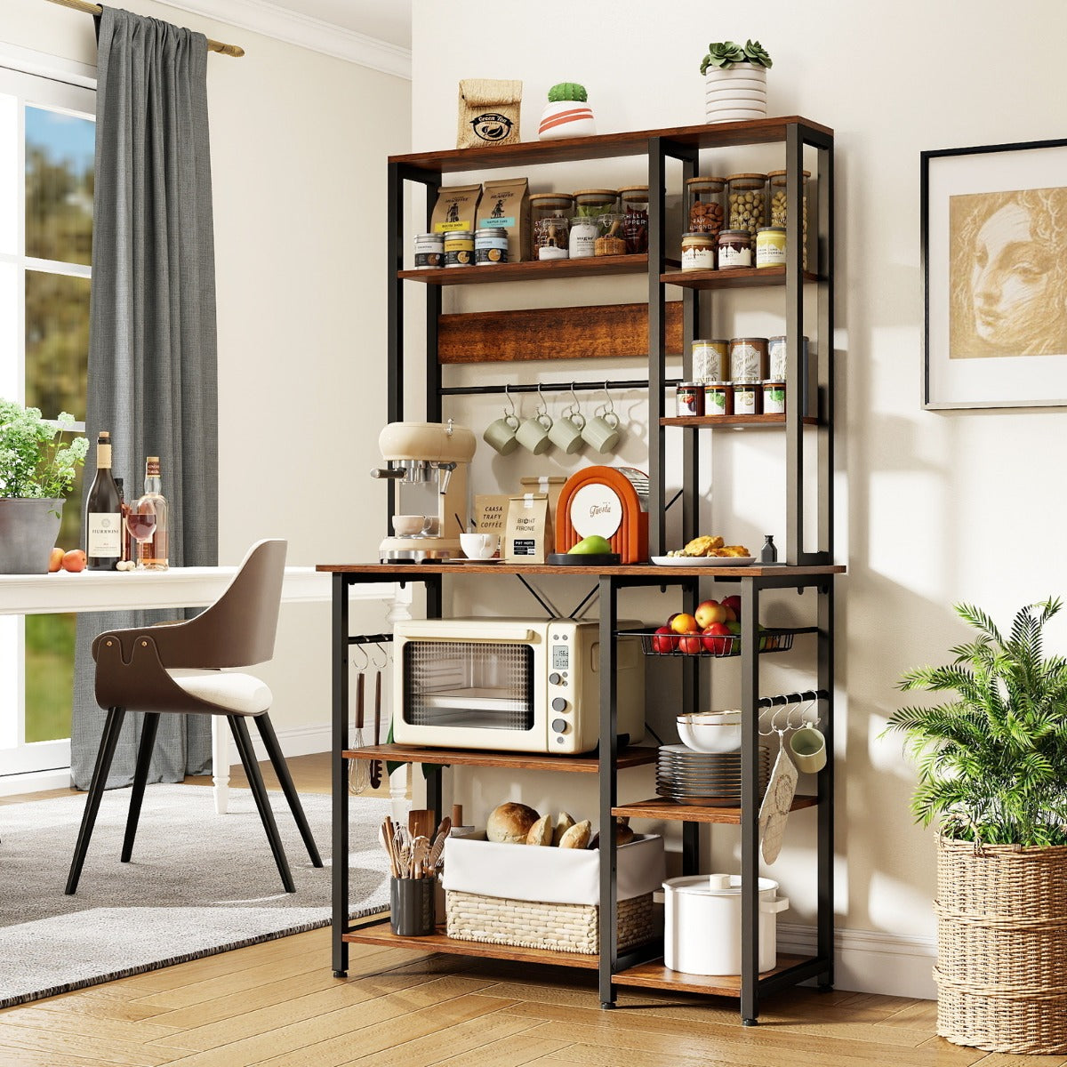 Livsk costway keukenrek met stopcontact 9 laags verstelbare opbergkast 6