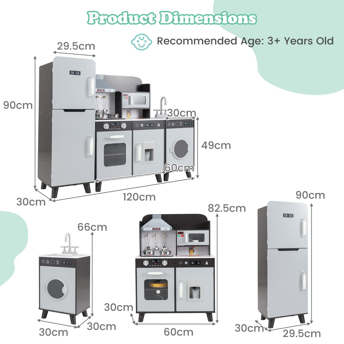 LIVSK Speelkeuken voor Kinderen - Multifunctioneel met Koelkast, Oven en Wasmachine - Realistische Speelervaring - Grijs/Bruin