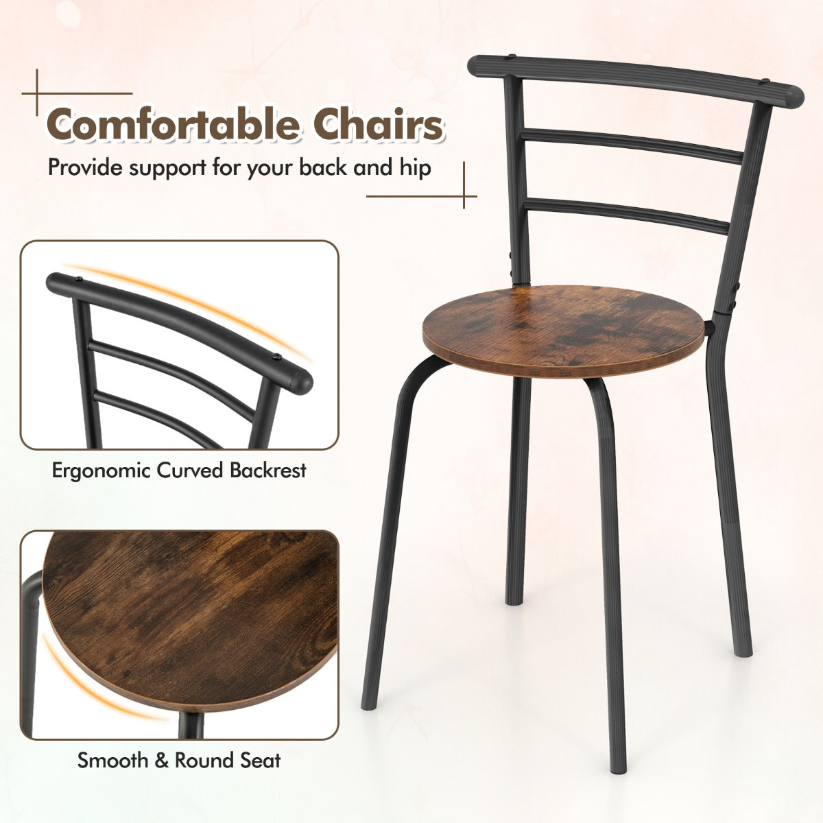 LIVSK Keukentafel en Stoelenset voor 2 Personen - Ovaal met Wijnrek voor 6 Flessen - Ergonomische Stoelen - Duurzaam MDF -