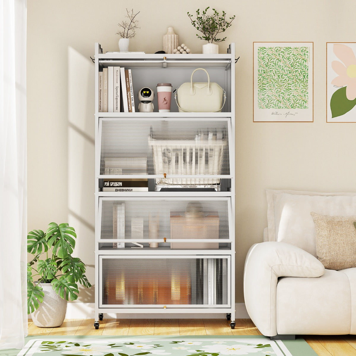 Livsk costway keukentrolley met 5 niveaus en wieltjes vrijstaande hoge kast staande rekken 805 x 40 x 162 cm wit 6 2