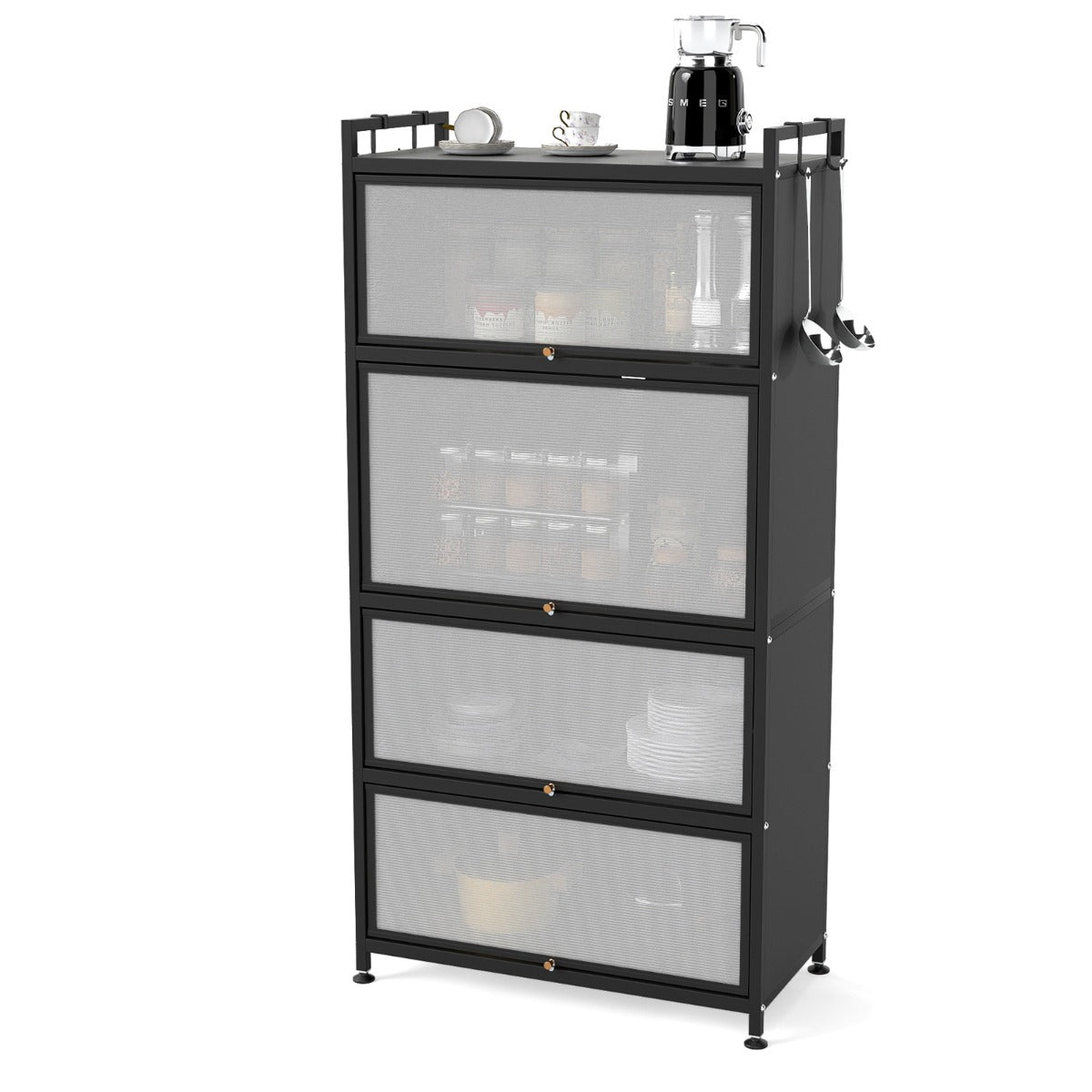 Livsk costway keukentrolley met 5 niveaus en wieltjes vrijstaande hoge kast staande rekken 805 x 40 x 162 cm zwart 1 2