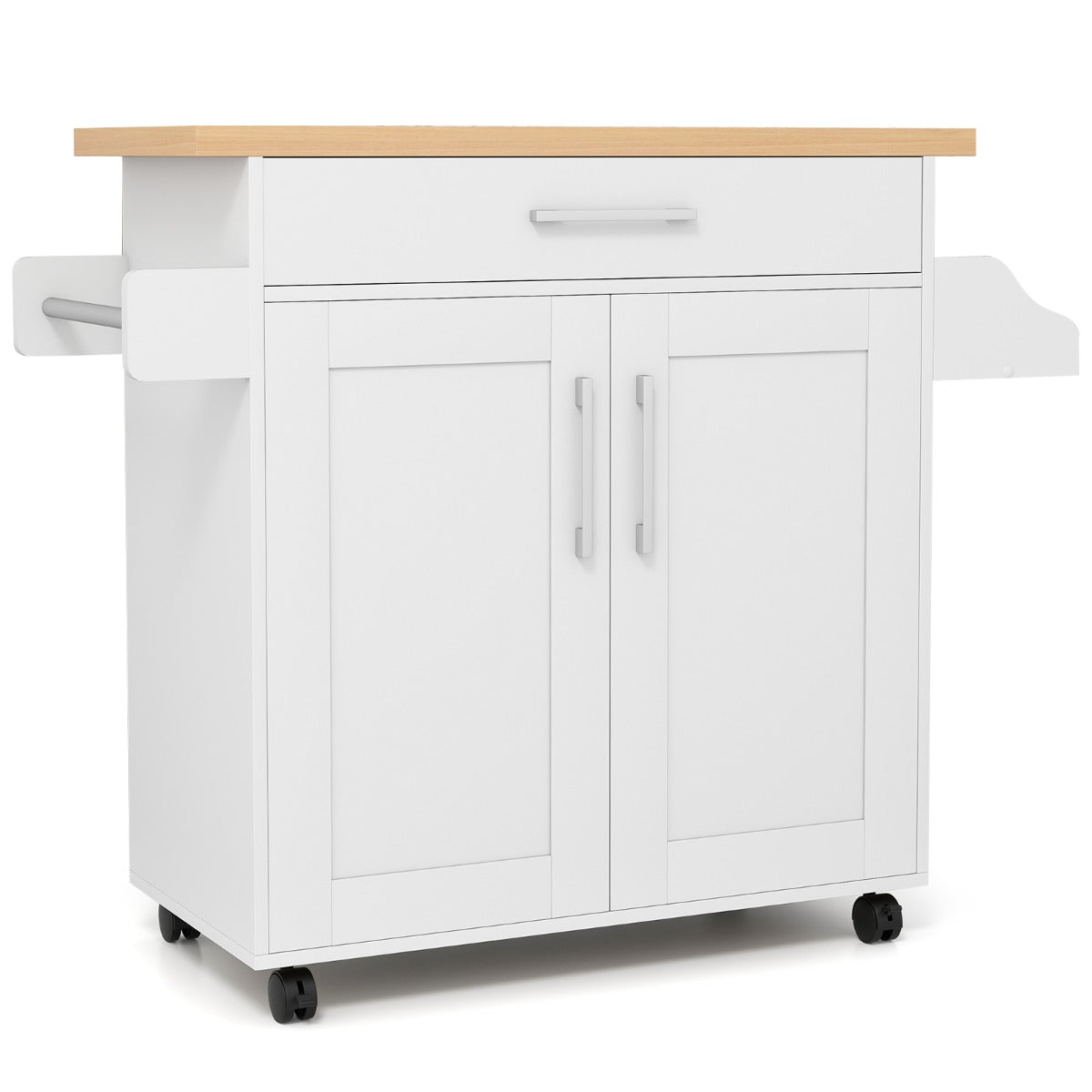 LIVSK Keukentrolley met Werkblad - Mobiel en Verrijdbaar - 4 Wielen - 2 Kasten en Lade - 111 x 40 x 90 cm - Naturel + zwart