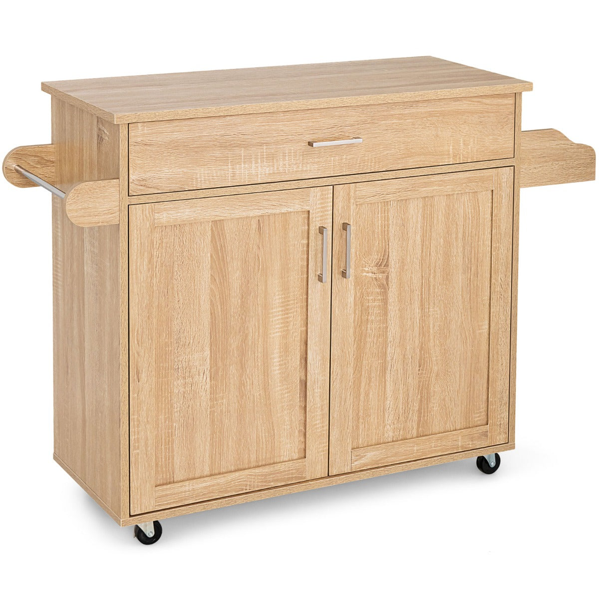 LIVSK Rollende Keukentrolley - Ruim Werkblad - Grote Lade - Handdoekenrek - Vergrendelbare Wielen - 116 x 40 x 85 cm - Natuur