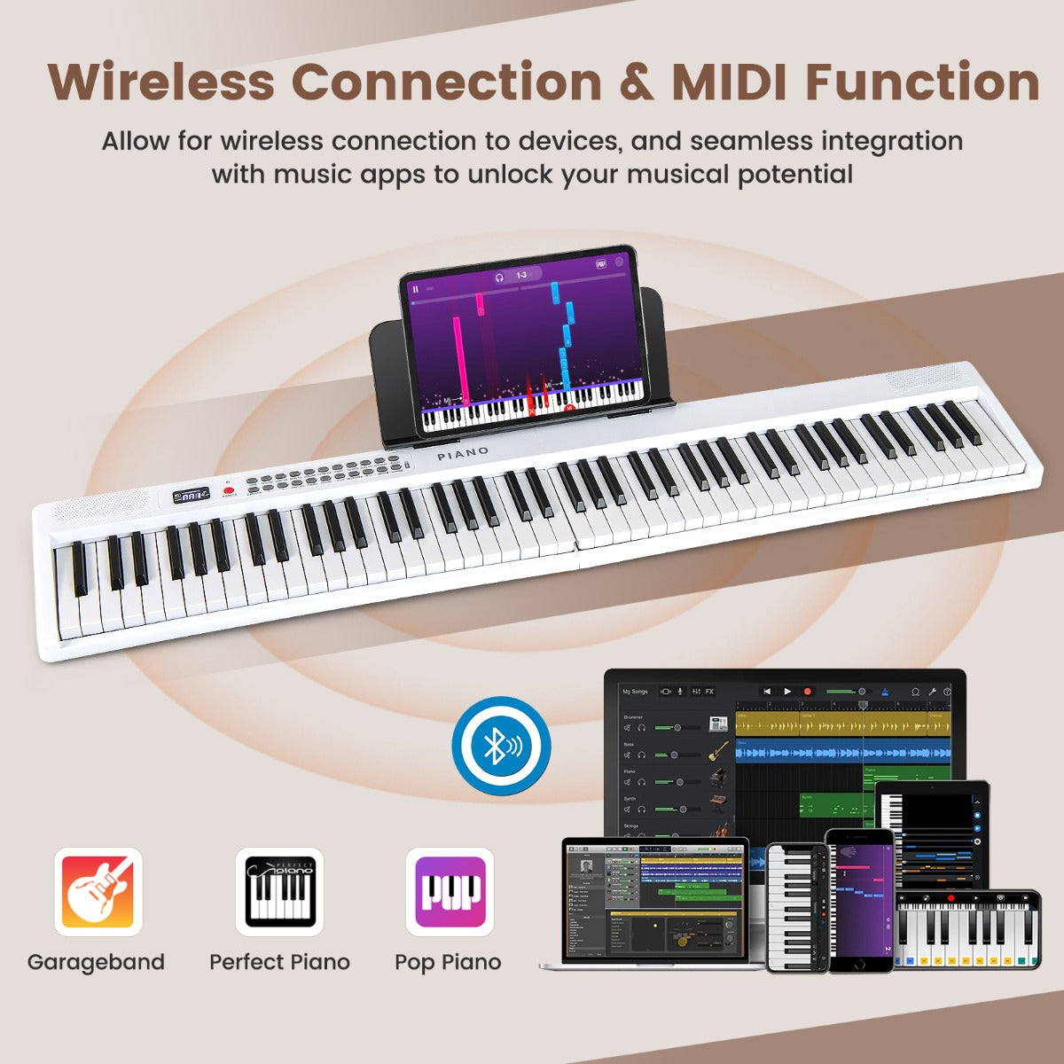 LIVSK Draagbare Keyboard-Piano - Inklapbaar met 88 Toetsen - MIDI - 1000 Ritmes en Klankkleuren - Inclusief Draagtas - Zwart/Wit