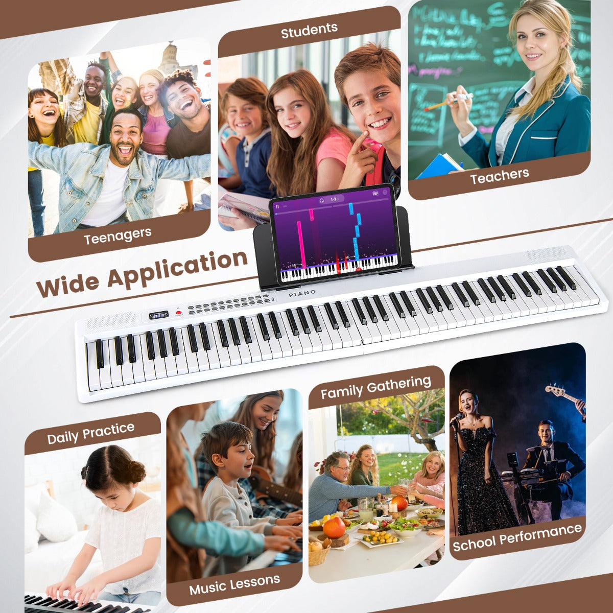LIVSK Draagbare Keyboard-Piano - Inklapbaar met 88 Toetsen - MIDI - 1000 Ritmes en Klankkleuren - Inclusief Draagtas - Zwart/Wit