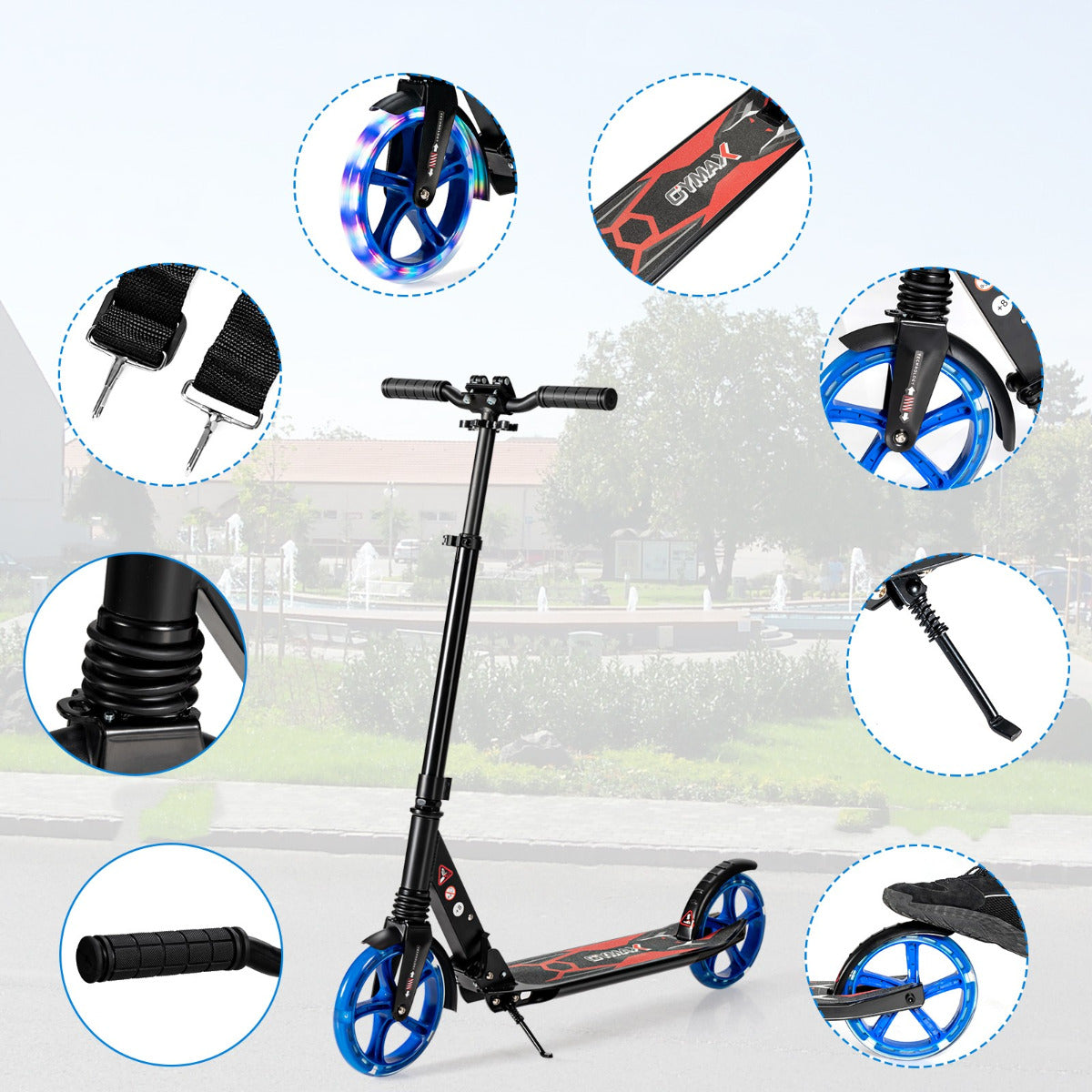 Livsk costway kick scooter voor kinderen led light scooter scooter in hoogte verstelbaar 93 x 43 x 91 106 cm zwart blauw 1 1