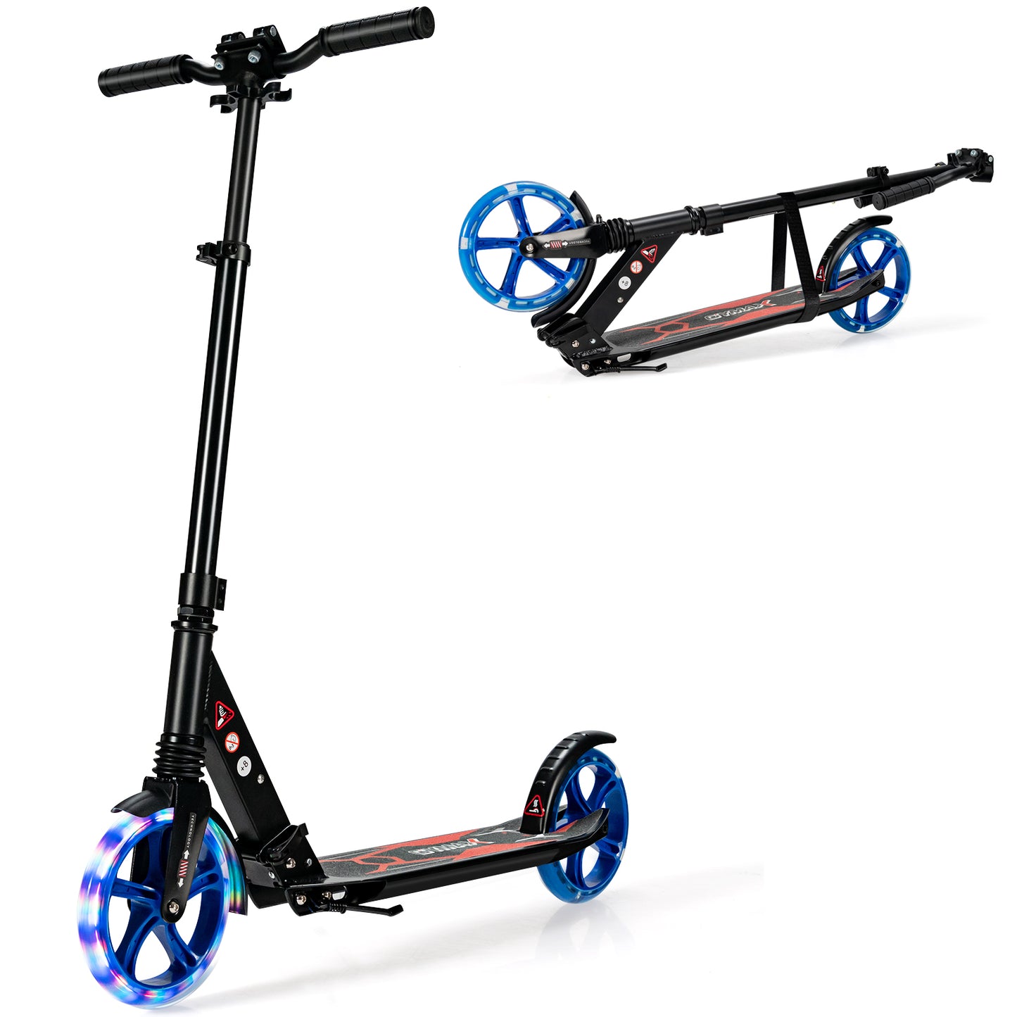 Livsk costway kick scooter voor kinderen led light scooter scooter in hoogte verstelbaar 93 x 43 x 91 106 cm zwart blauw