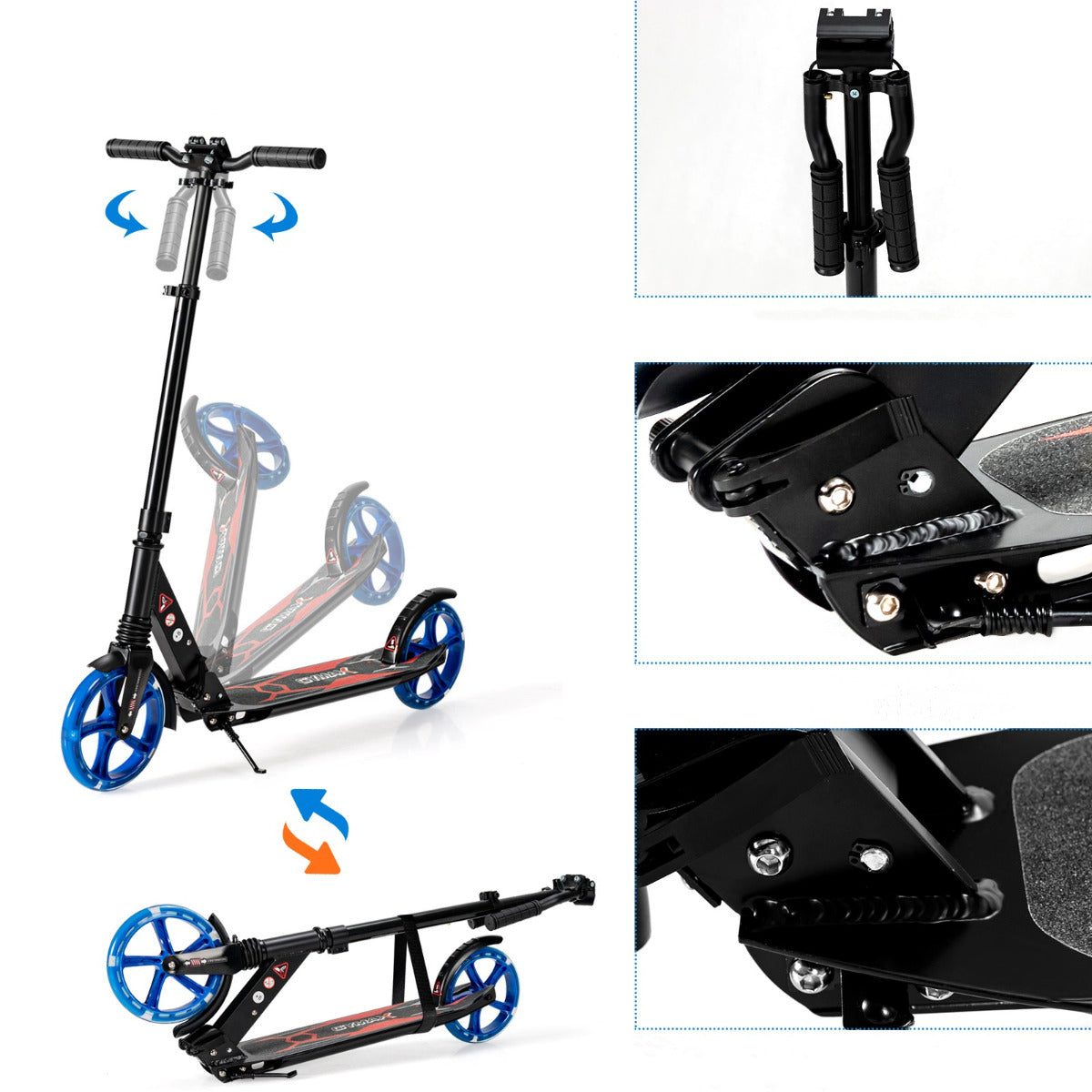 Livsk costway kick scooter voor kinderen led light scooter scooter in hoogte verstelbaar 93 x 43 x 91 106 cm zwart blauw 3