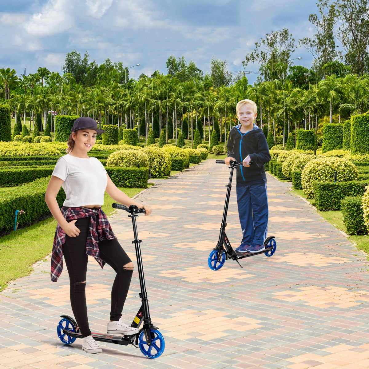 Livsk costway kick scooter voor kinderen led light scooter scooter in hoogte verstelbaar 93 x 43 x 91 106 cm zwart blauw 6