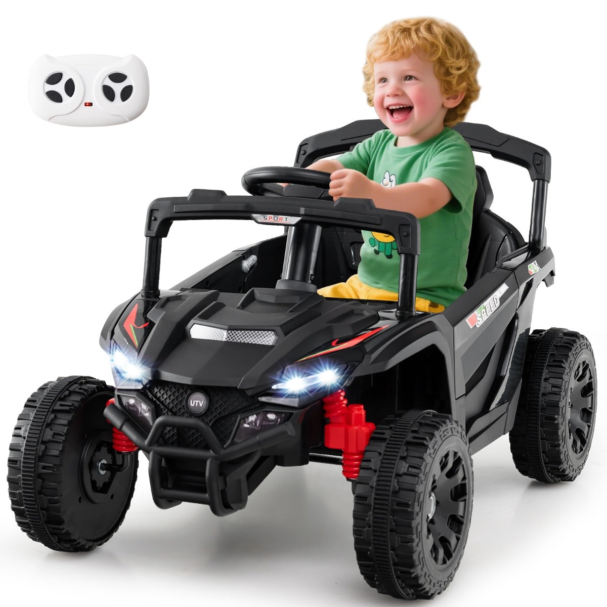 LIVSK Elektrische Kinderauto UTV Truck - Afstandsbediening - 12V - 2 motoren - Veiligheidsgordel - Tot 30 kg - Zwart