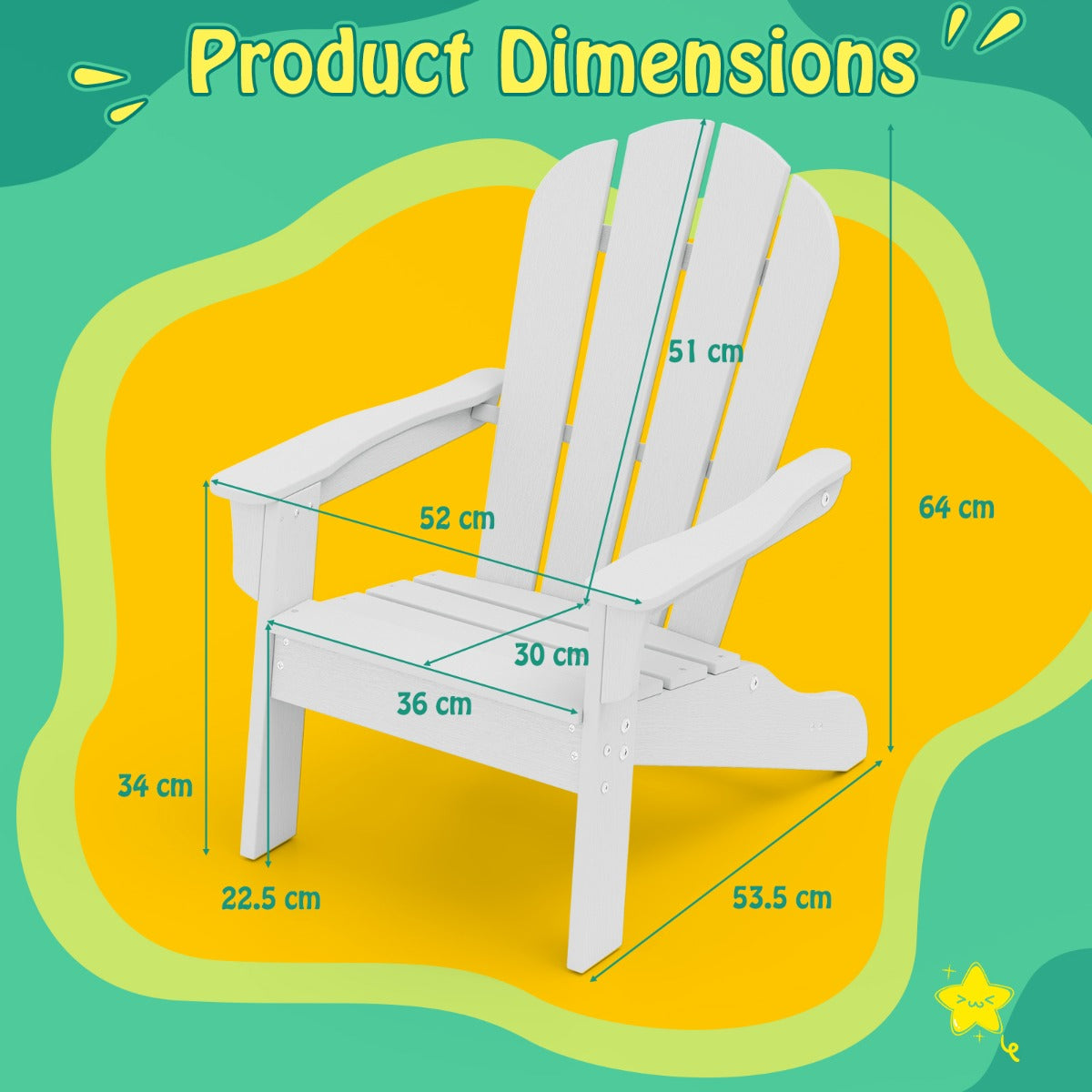 LIVSK Adirondack Kinderstoel - Ergonomische Rugleuning - HDPE Weerbestendig - Voor Binnen en Buiten - Tot 75 kg - Wit