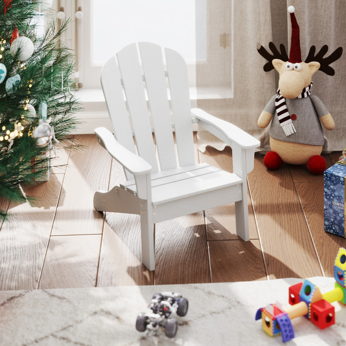 LIVSK Adirondack Kinderstoel - Ergonomische Rugleuning - HDPE Weerbestendig - Voor Binnen en Buiten - Tot 75 kg - Wit