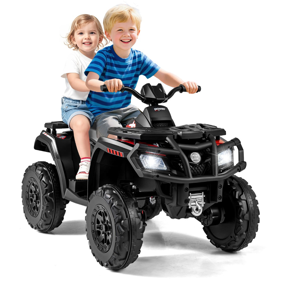 LIVSK Elektrische Kinder - ATV - 2 - zits Quad Voertuig - 24V - 4 Motoren - Zachte Start - Interactief Dashboard - Zwart