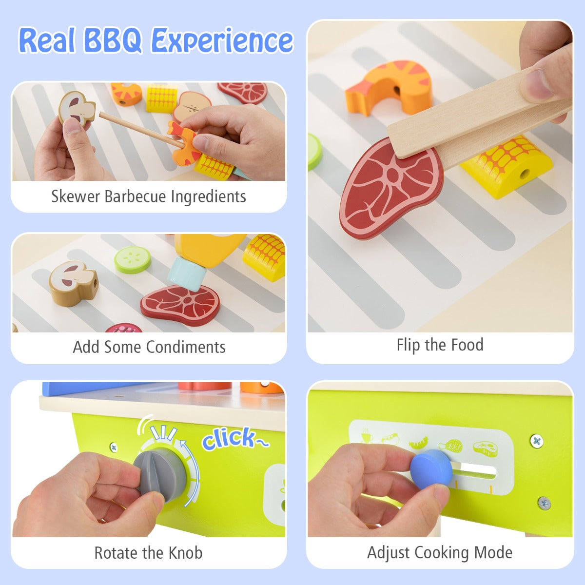 LIVSK Interactieve Barbecuespel Set - Inclusief Dienblad, Tang, Mes, Spiesen en Voedsel - Voor Kinderen 3+ - Veelkleurig