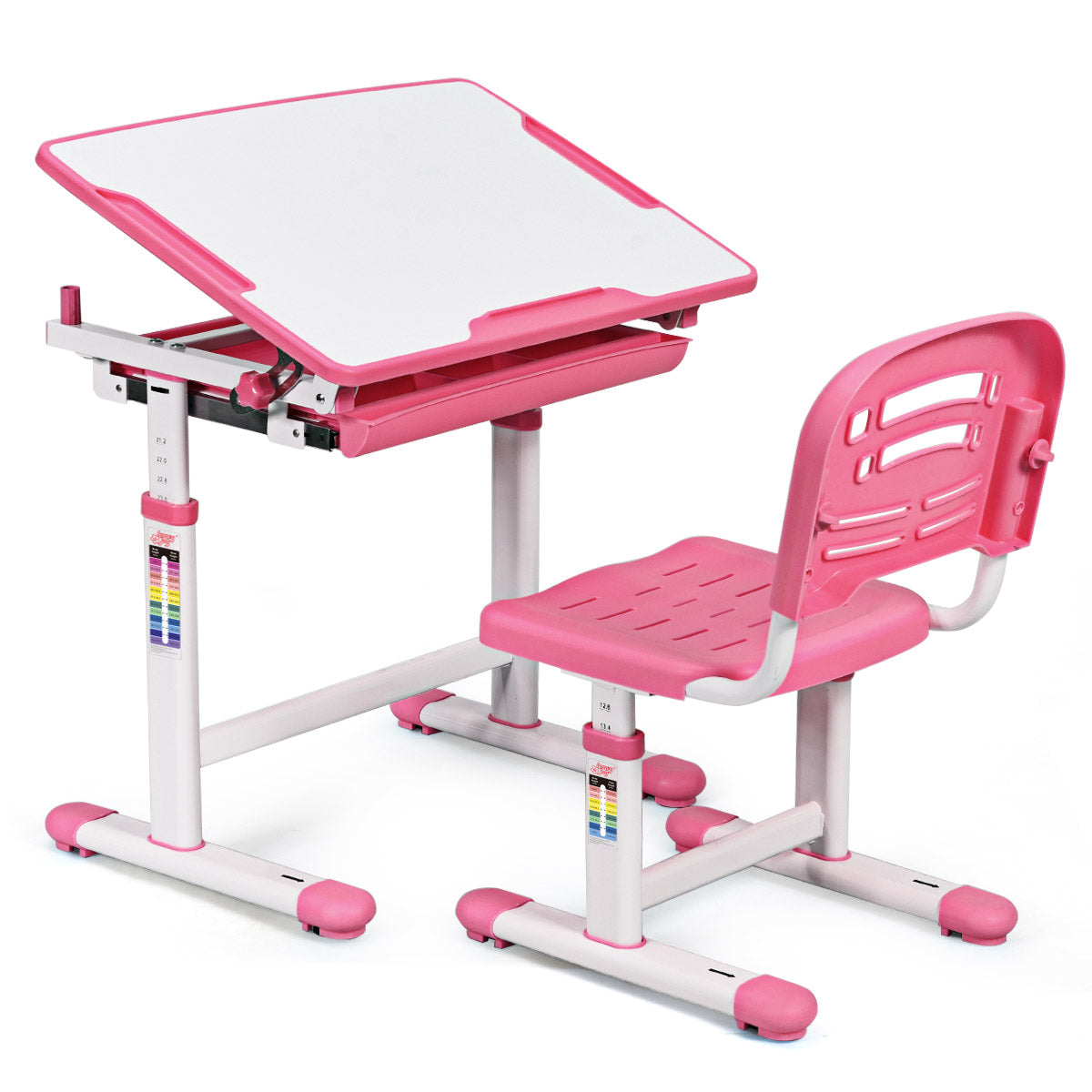LIVSK Verstelbare Kindertafel met Lade - Kantelbaar Blad - Rugzakhaak - Duurzaam MDF - Tot 80 kg - Roze