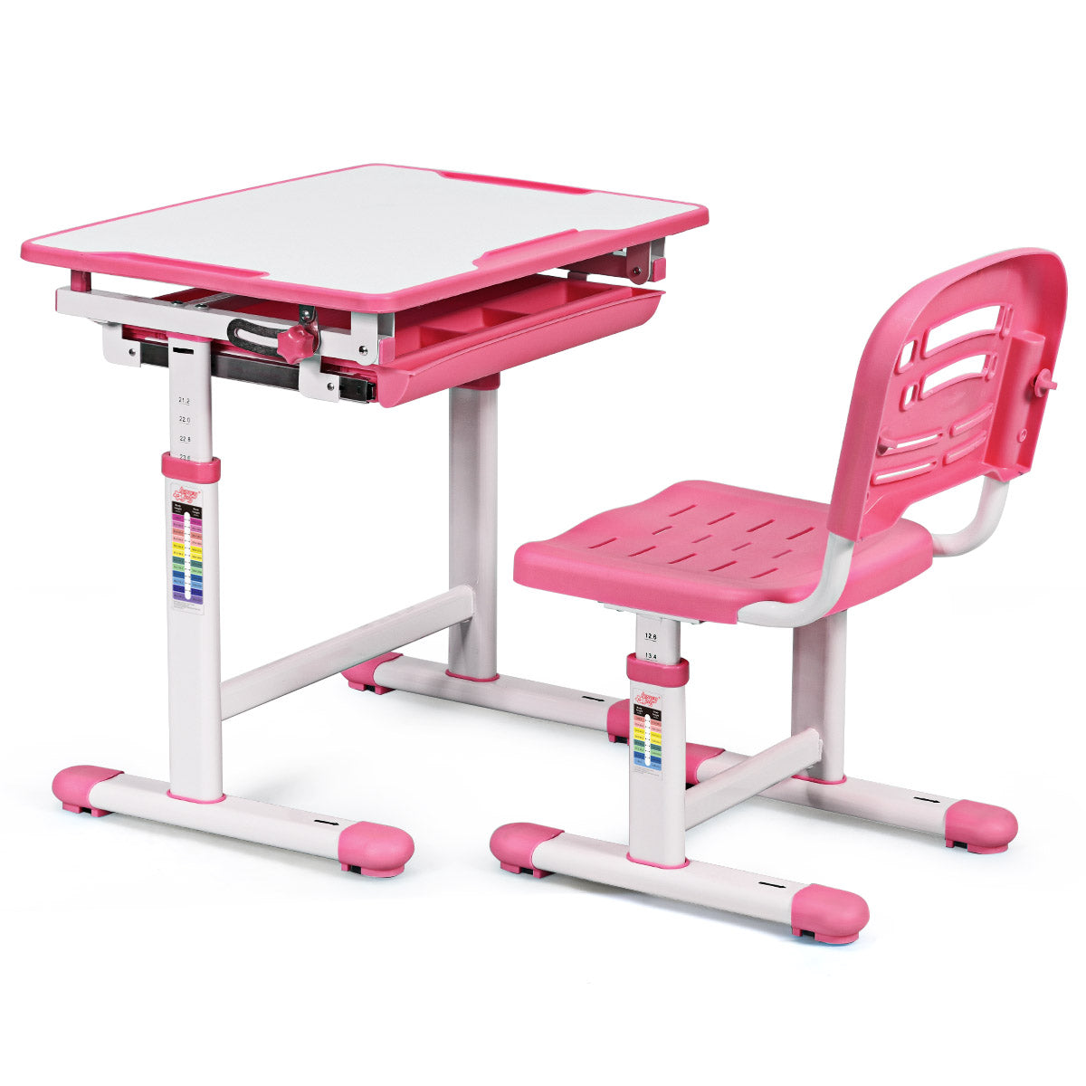 LIVSK Verstelbare Kindertafel met Lade - Kantelbaar Blad - Rugzakhaak - Duurzaam MDF - Tot 80 kg - Roze