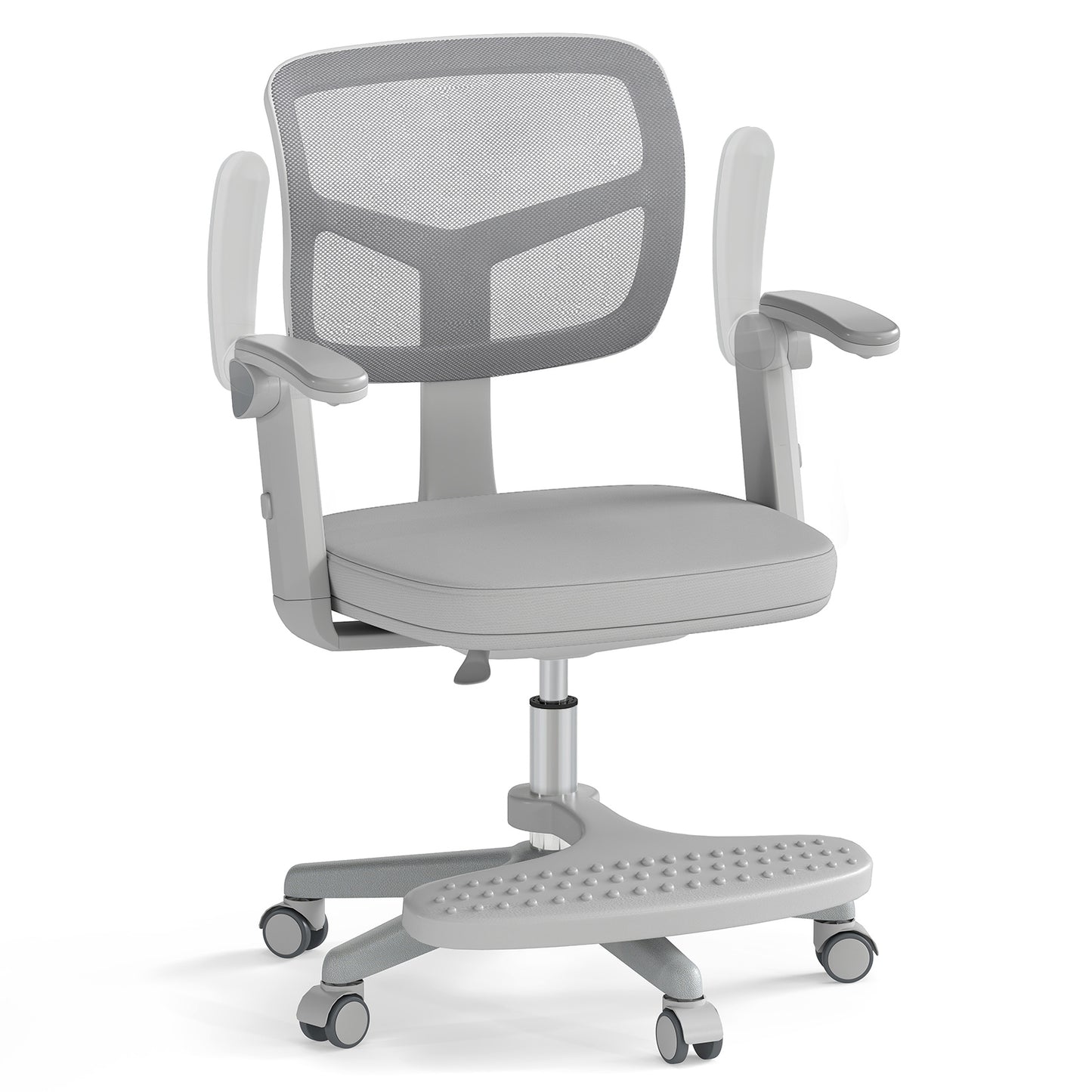 LIVSK Kinderstudiestoel - Verstelbare Zithoogte 41-52 cm - 360° Draaibaar - Ergonomische Netrugleuning - Grijs