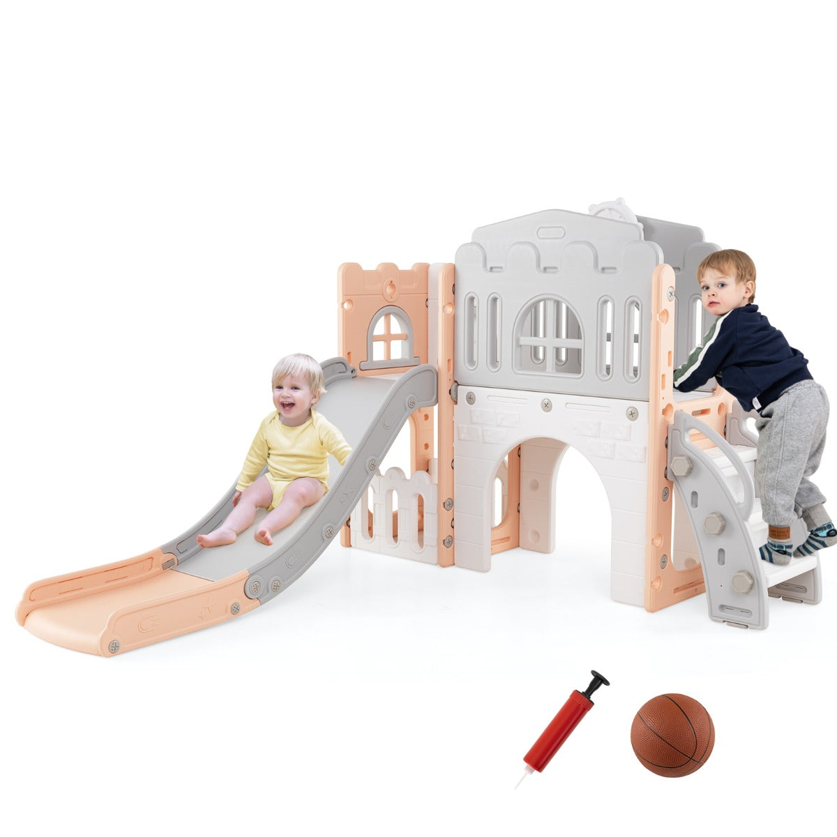 LIVSK 9-in-1 Peuterrutsche met Basketbalring - Veilig HDPE Materiaal - Inclusief Stuurwiel en Tunnel - Voor Kinderen 1+ -