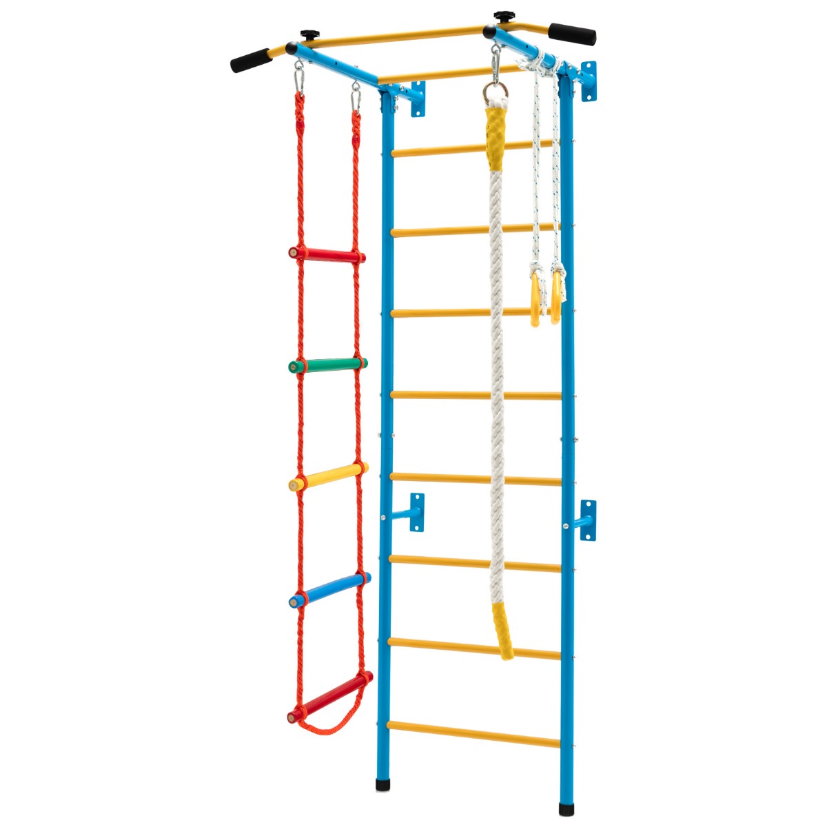 LIVSK Kinder Klimwand Set - Muurladder, Optrekstang, Touwladder en Ringen - Duurzaam Koolstofstaal - Voor Actieve Kinderen -