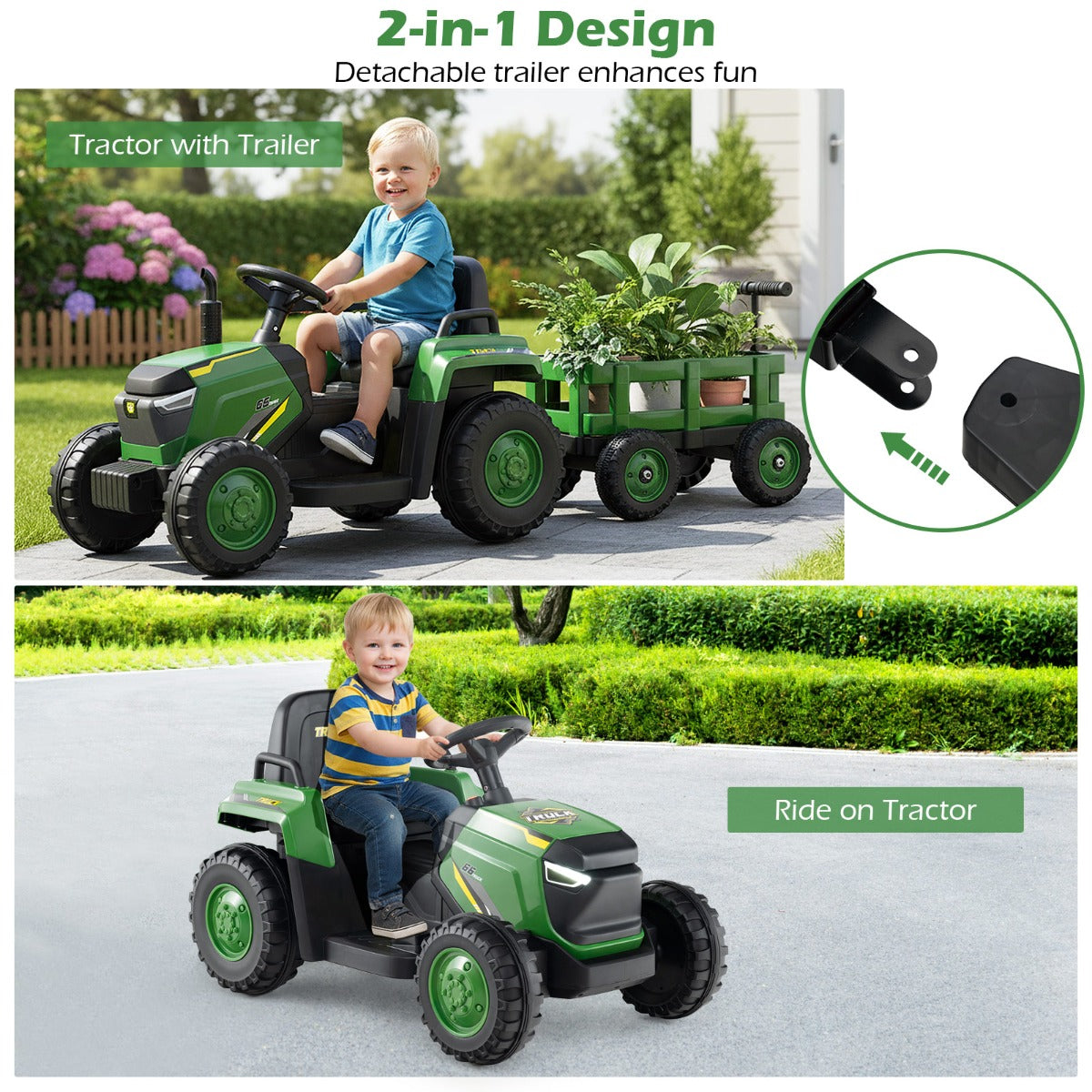 Livsk costway kinder rutsch traktor elektrofahrzeug mit abnehmbaren anhanger fernbedienung donkergroen 6