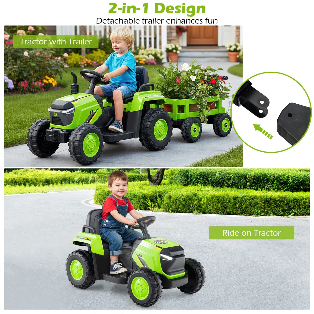 Livsk costway kinder rutsch traktor elektrofahrzeug mit abnehmbaren anhanger fernbedienung groen 5