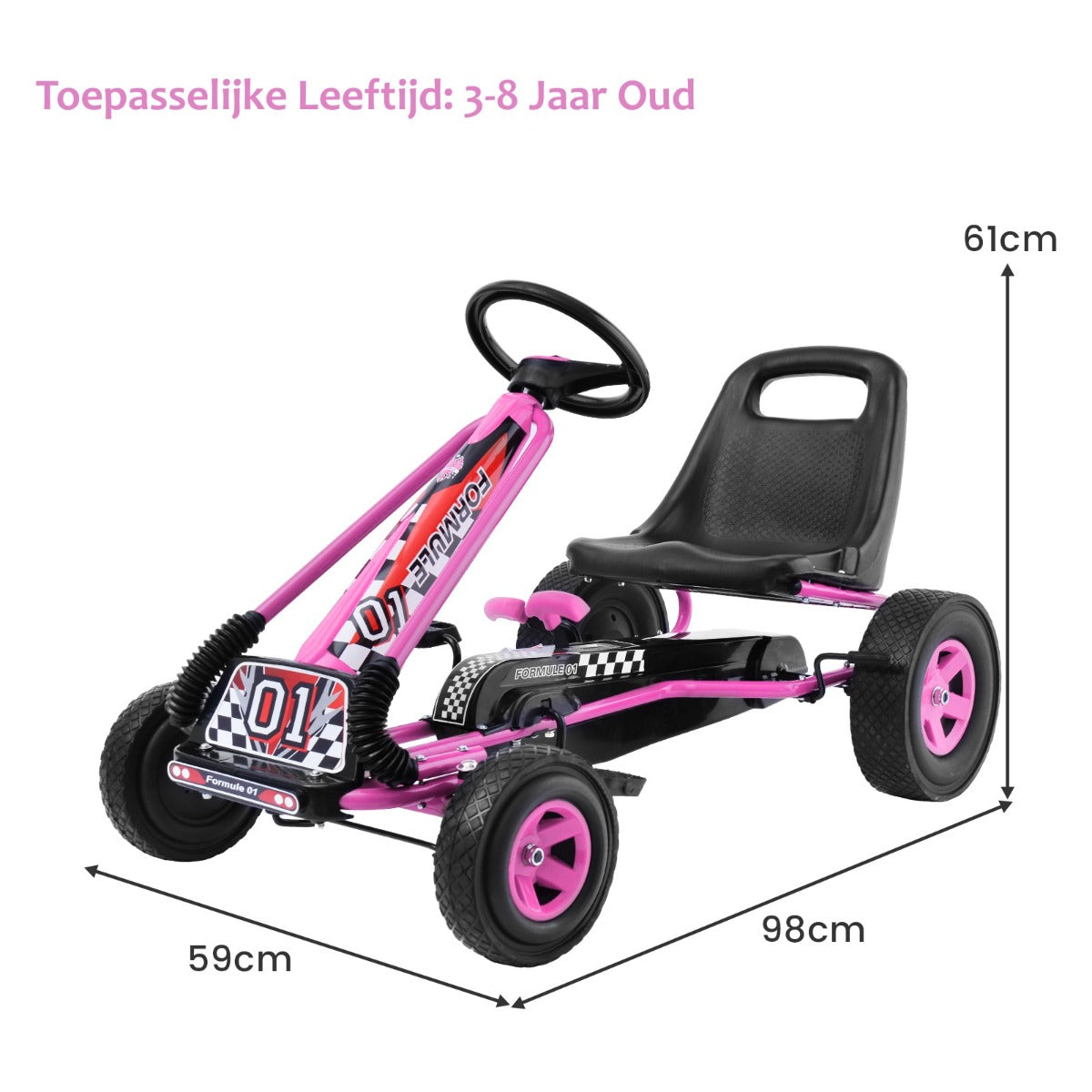 LIVSK Pedaal Skelter - Automatisch Balanceersysteem - Vier Wielen - Verstelbare Kuipstoel - Voor 3-8 Jaar - Roze