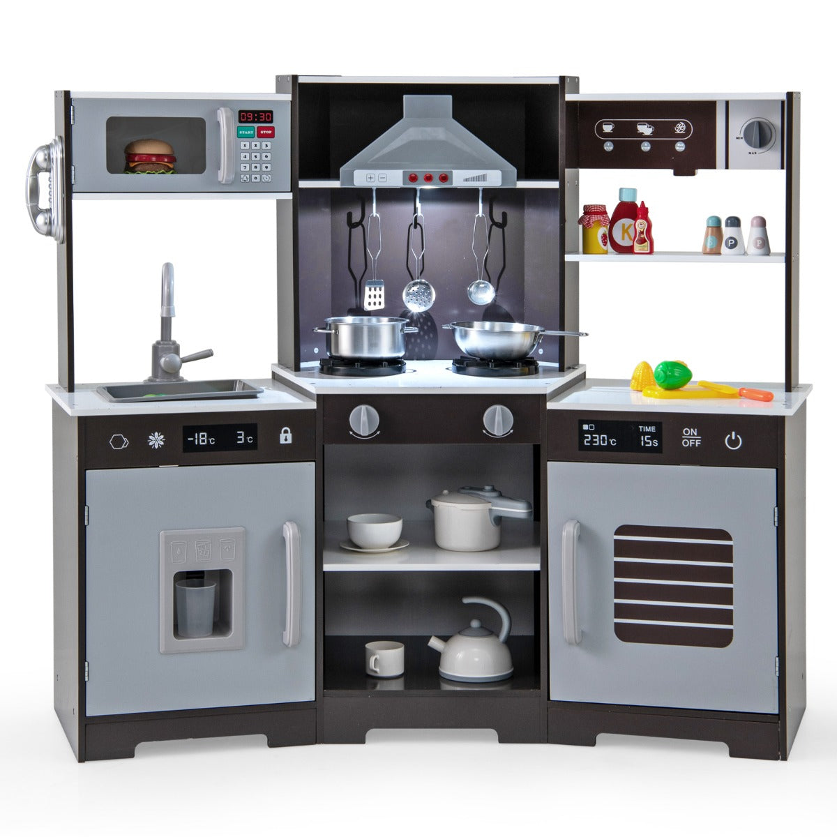 LIVSK Houten Kinder Speelkeuken - Realistische Licht- en Geluidseffecten - Veel Opbergruimte - Veilig MDF - 110 x 43 x 92 cm -