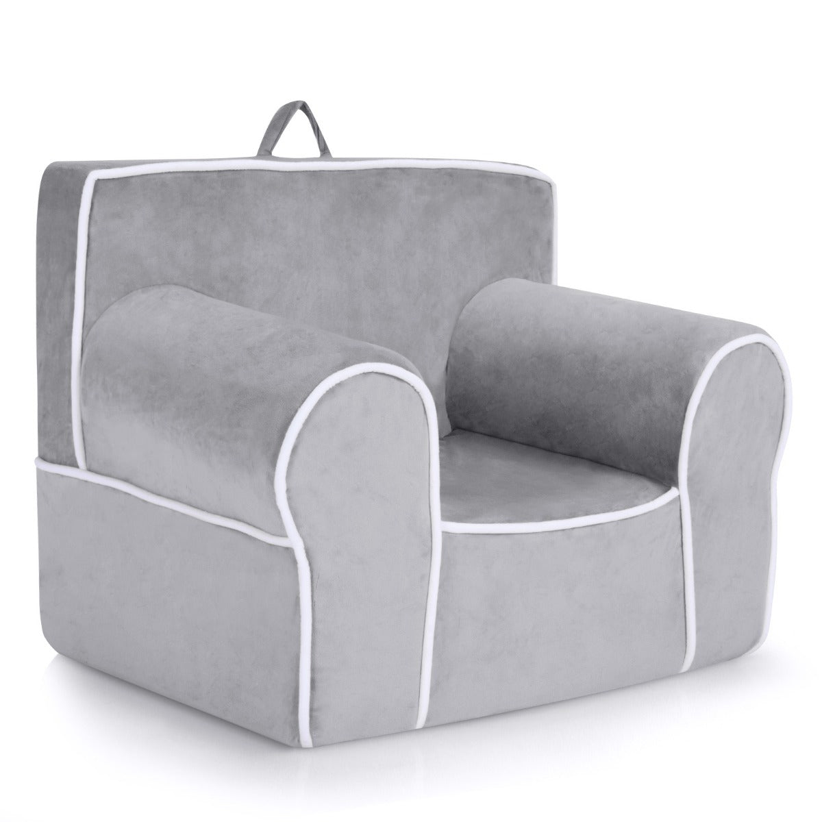 LIVSK Kinderbank - Fluweel met Schuimvulling - Handgreep en Ritssluiting - Draagvermogen tot 43 kg - 68 x 46 x 50 cm - Grijs