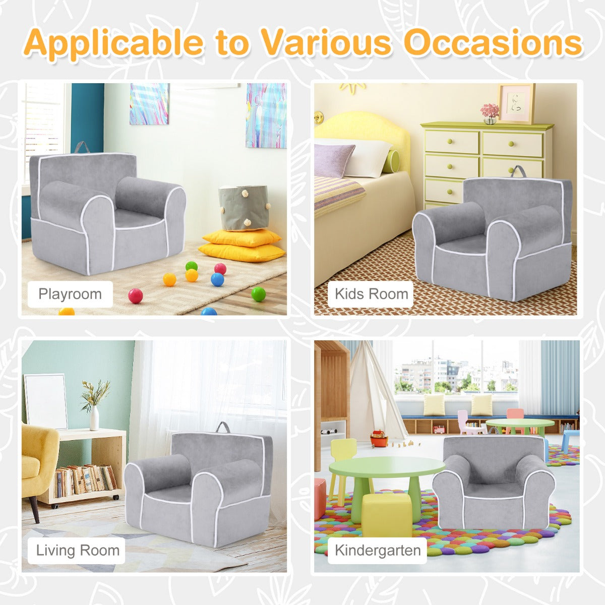 LIVSK Kinderbank - Fluweel met Schuimvulling - Handgreep en Ritssluiting - Draagvermogen tot 43 kg - 68 x 46 x 50 cm - Grijs