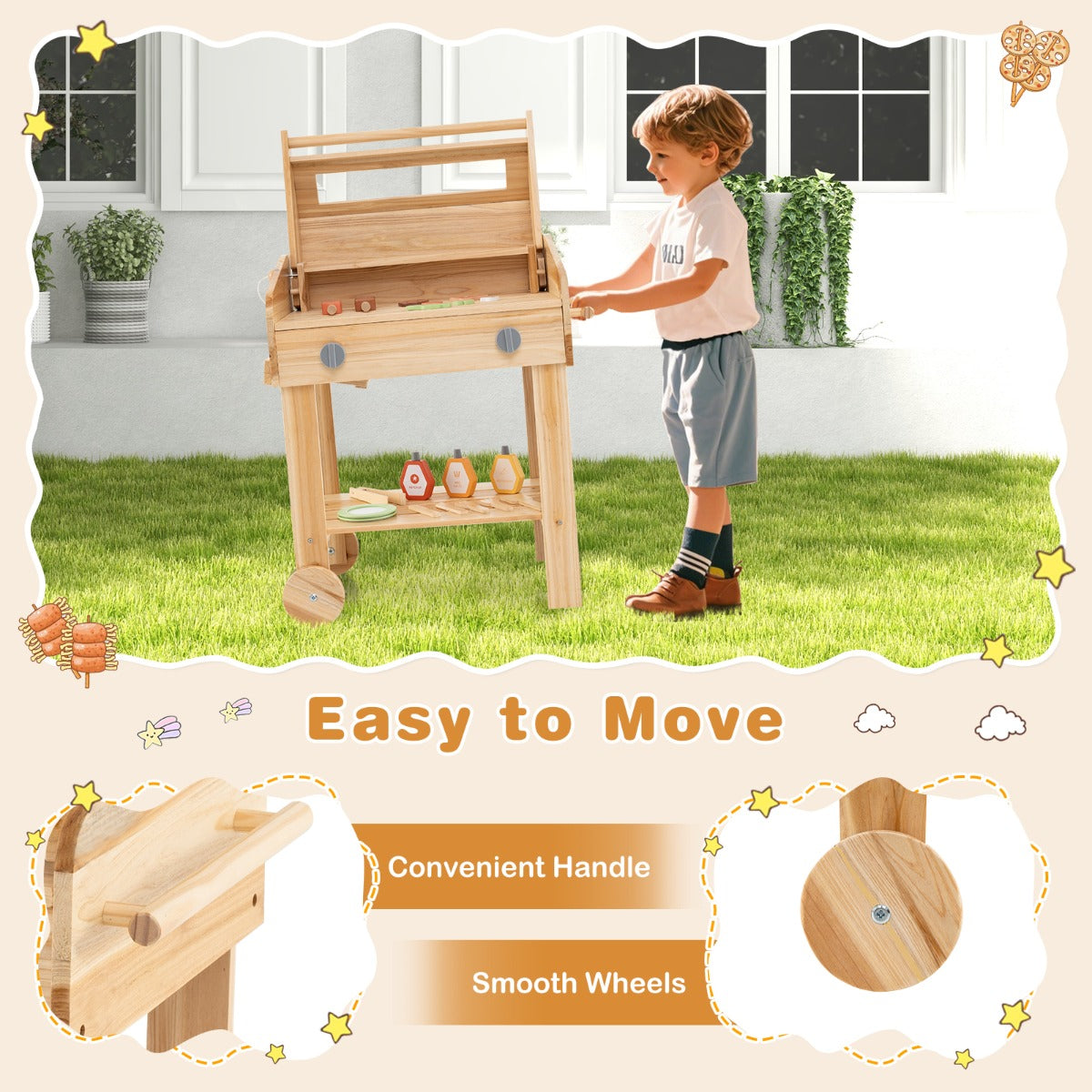 LIVSK Houten Barbecuespeelset - Realistische BBQ-Ervaring - 25 Accessoires - Kindvriendelijk - Voor Binnen en Buiten - Natuur