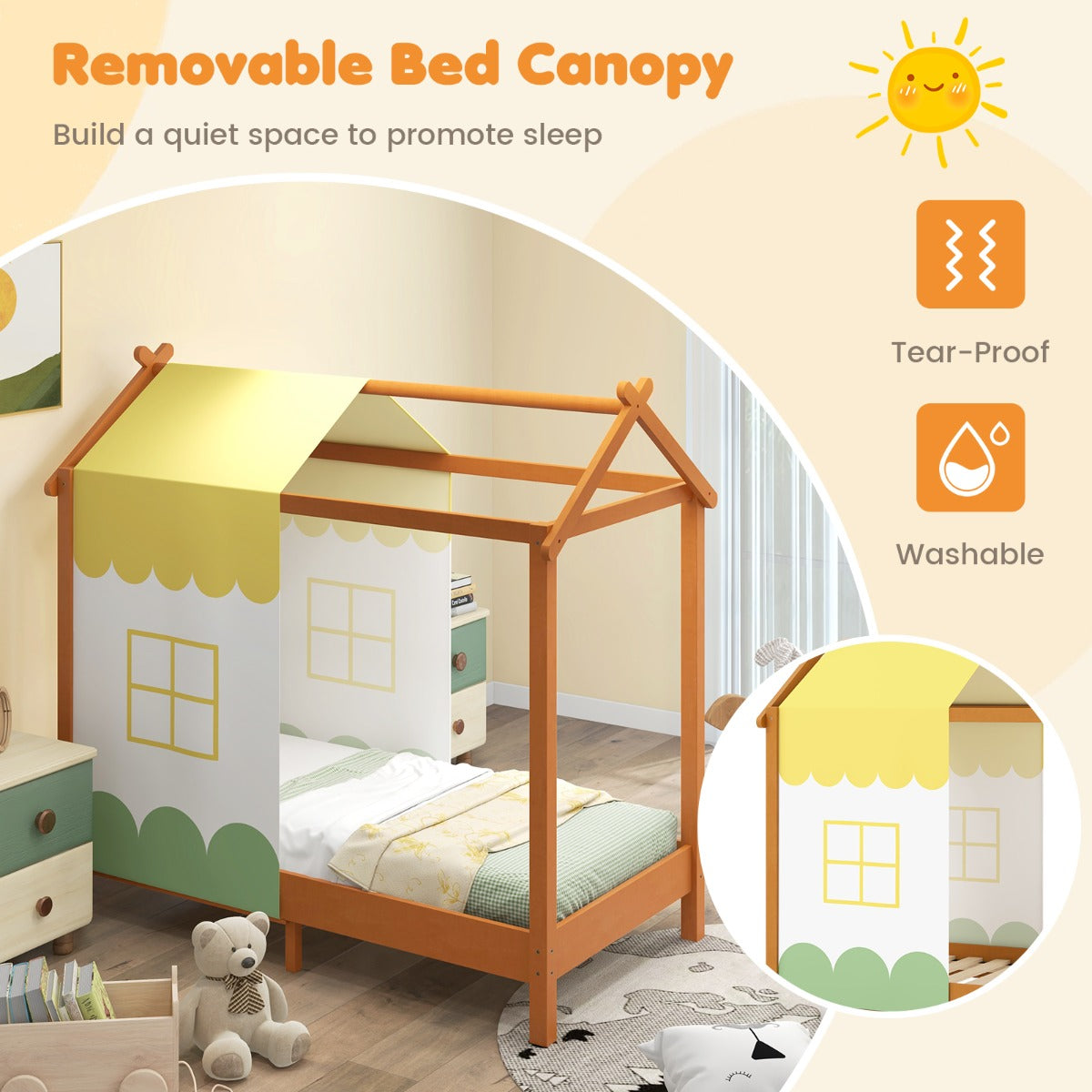 LIVSK Speelhuisbed - Afneembaar Hemelbed van Dennenhout - Stimuleert Creativiteit - Voor Kinderen van 1-7 jaar - 152 x 82 x 150