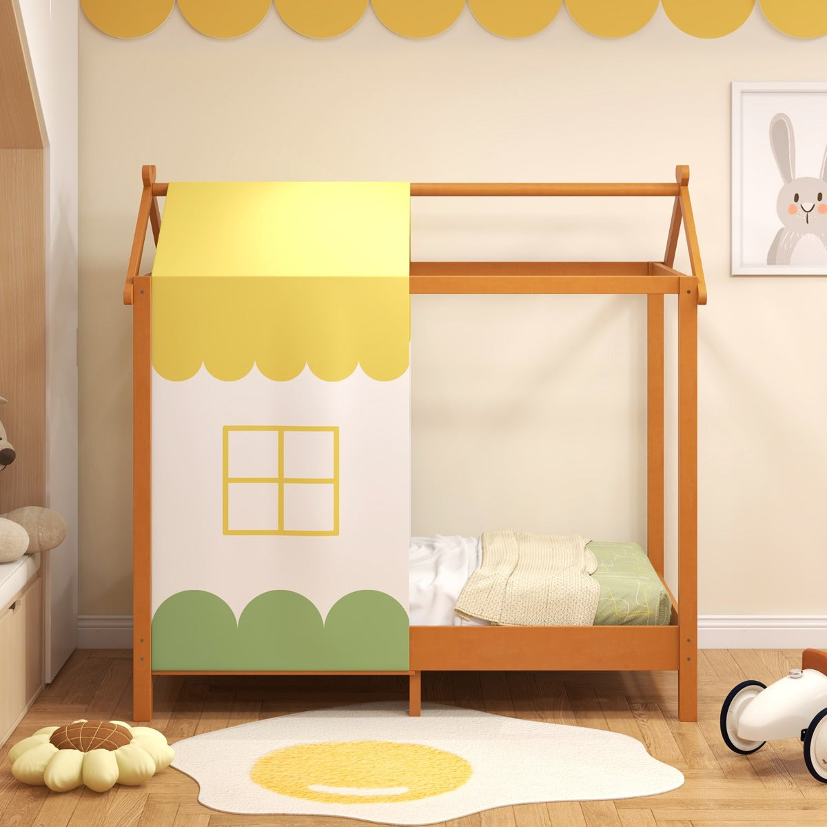 LIVSK Speelhuisbed - Afneembaar Hemelbed van Dennenhout - Stimuleert Creativiteit - Voor Kinderen van 1-7 jaar - 152 x 82 x 150