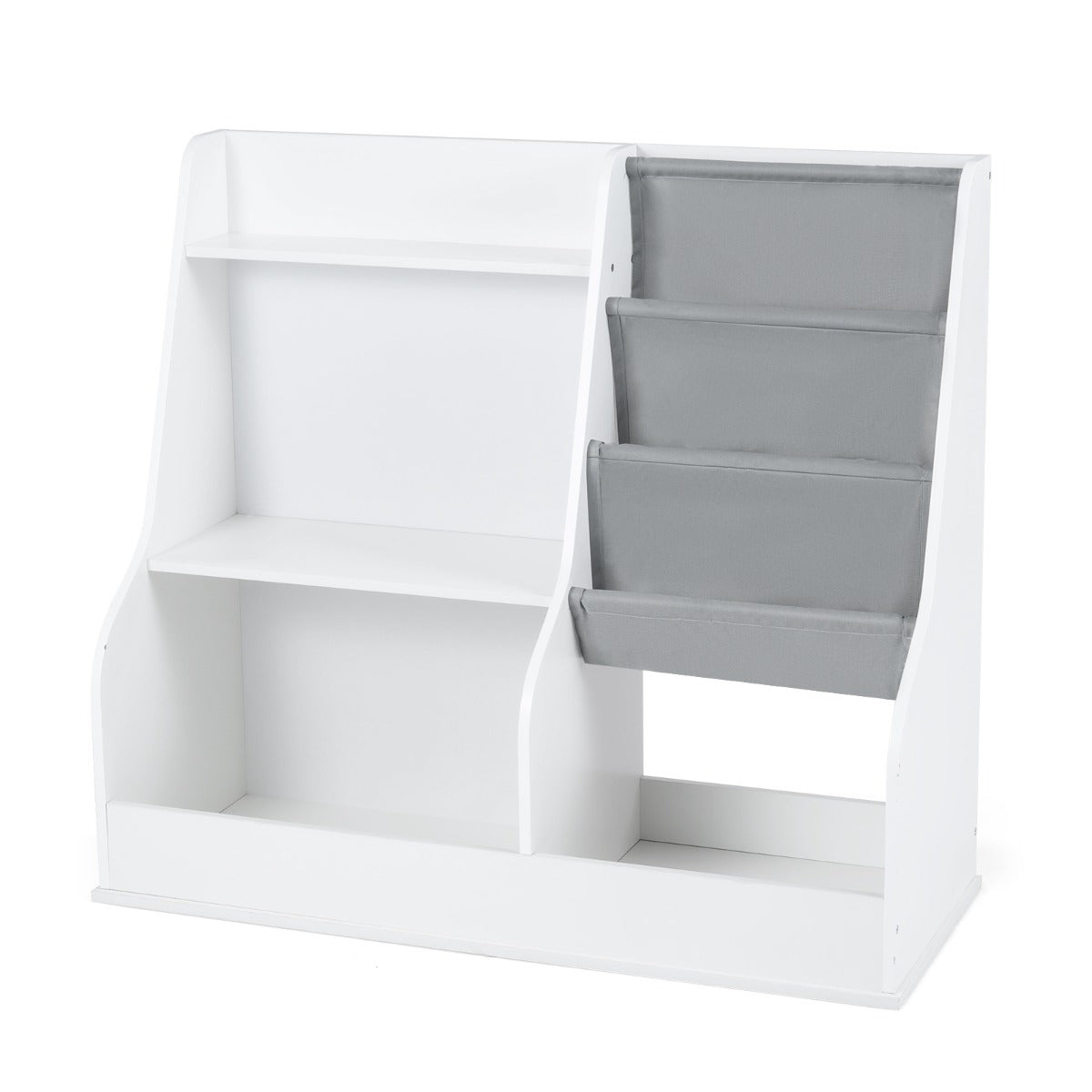 Livsk costway kinderboekenkast houten speelgoedopbergrek met 3 niveaus stoffen zakken houten rugzakkenrek voor peuters met opbergvakken 1