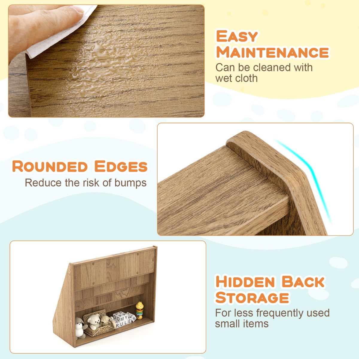 Livsk costway kinderboekenkast met 5 niveaus staande boekenkast kleine tijdschriftenhouder met anti kantelbeveiliging naturel 3