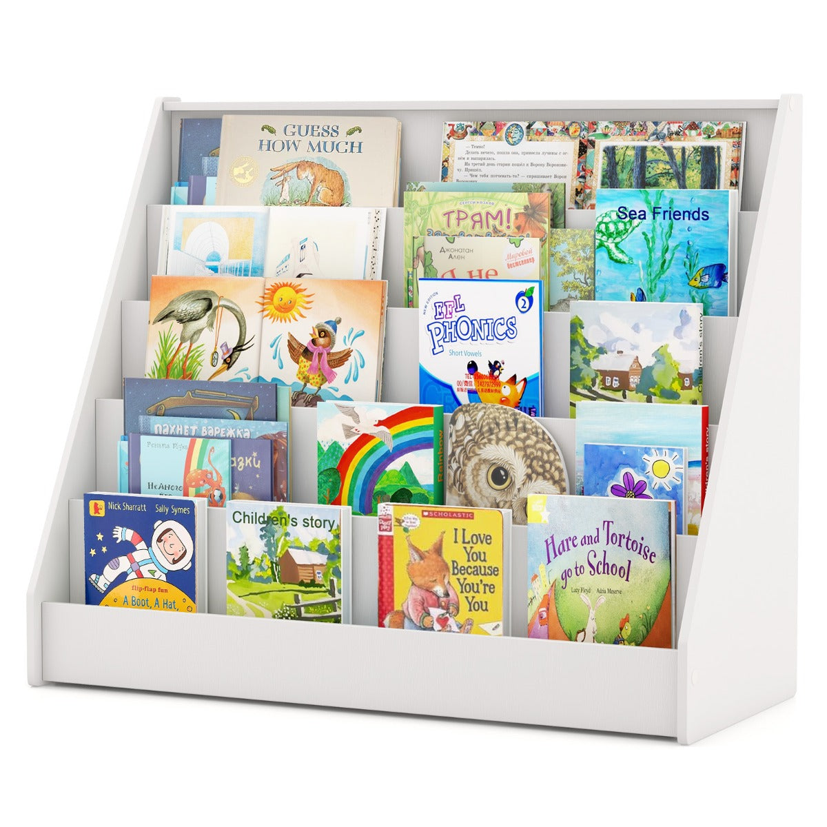 Livsk costway kinderboekenkast met 5 niveaus staande boekenkast kleine tijdschriftenhouder met anti kantelbeveiliging wit 1 1