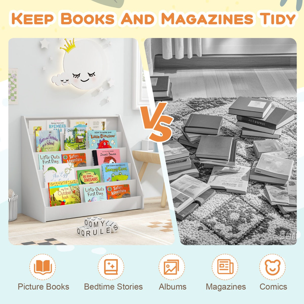 Livsk costway kinderboekenkast met 5 niveaus staande boekenkast kleine tijdschriftenhouder met anti kantelbeveiliging wit 4