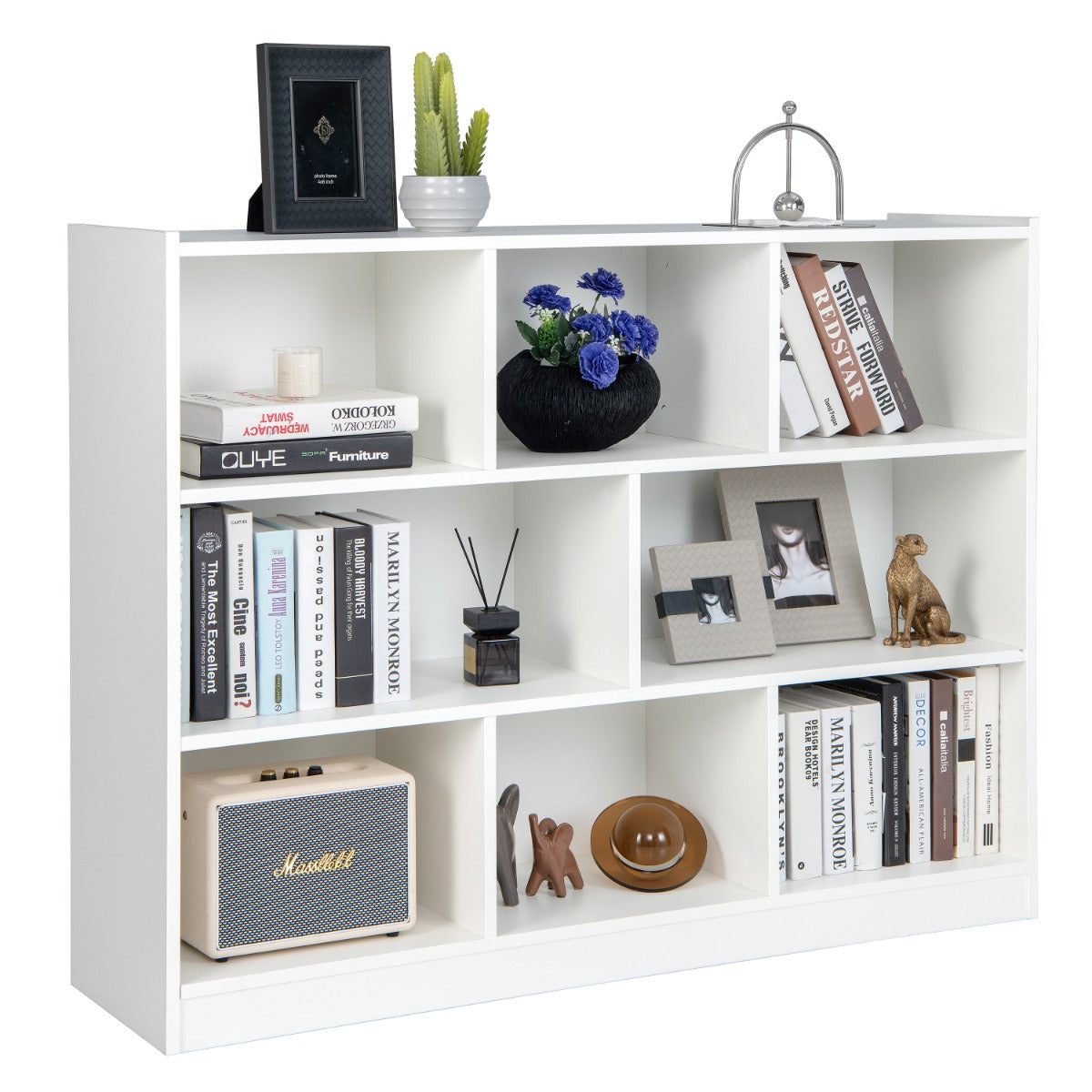 LIVSK Boekenkast met 8 Vakken - Duurzaam Gelamineerd Hout - Modern Ontwerp - Eenvoudige Montage - 122 x 32 x 93 cm - Wit