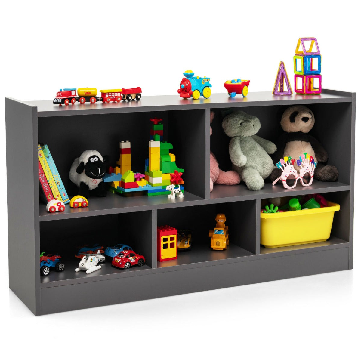 LIVSK Kinderboekenkast met 5 Compartimenten - Veilig en Kindvriendelijk Ontwerp - Stevige Constructie - 111 x 30 x 61,5 cm - Grijs