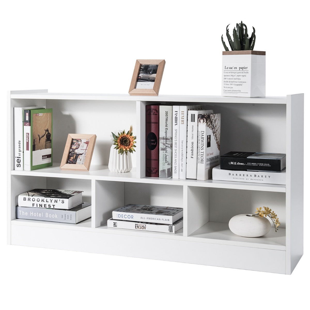 LIVSK Kinderboekenkast - 5 Compartimenten - Veilig en Duurzaam - Kindvriendelijk Ontwerp - 111 x 30 x 61,5 cm - Wit
