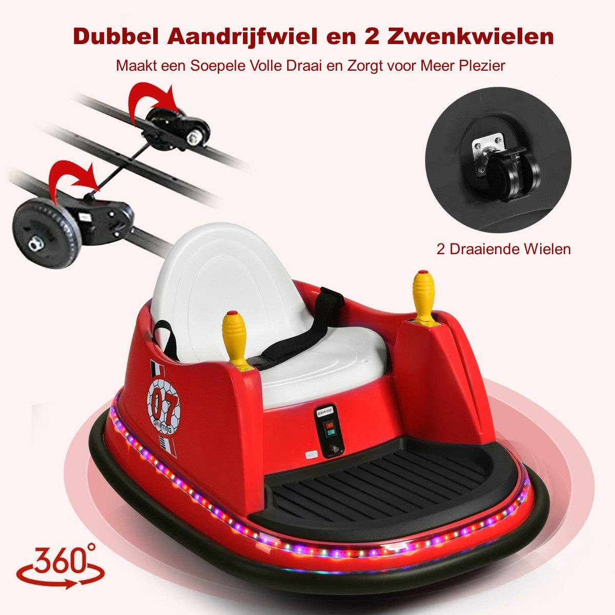 LIVSK Elektrische Botsauto - Duurzaam PP en Staal - 1,3 mph - 40 minuten Speelplezier - Voor Kinderen 2-5 jaar - Rood