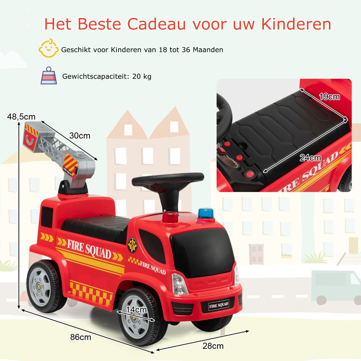 LIVSK Brandweerwagen met Bellenpistool - Realistische Sirenegeluiden - Duurzaam en Stabiel - Voor 18-36 maanden - Rood