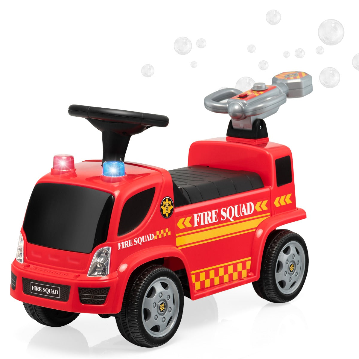 LIVSK Brandweerwagen Speelgoedauto - Realistische Sirenes en Muziek - Bellenblaasfunctie - Ergonomische Zitting - Tot 20 kg - Rood
