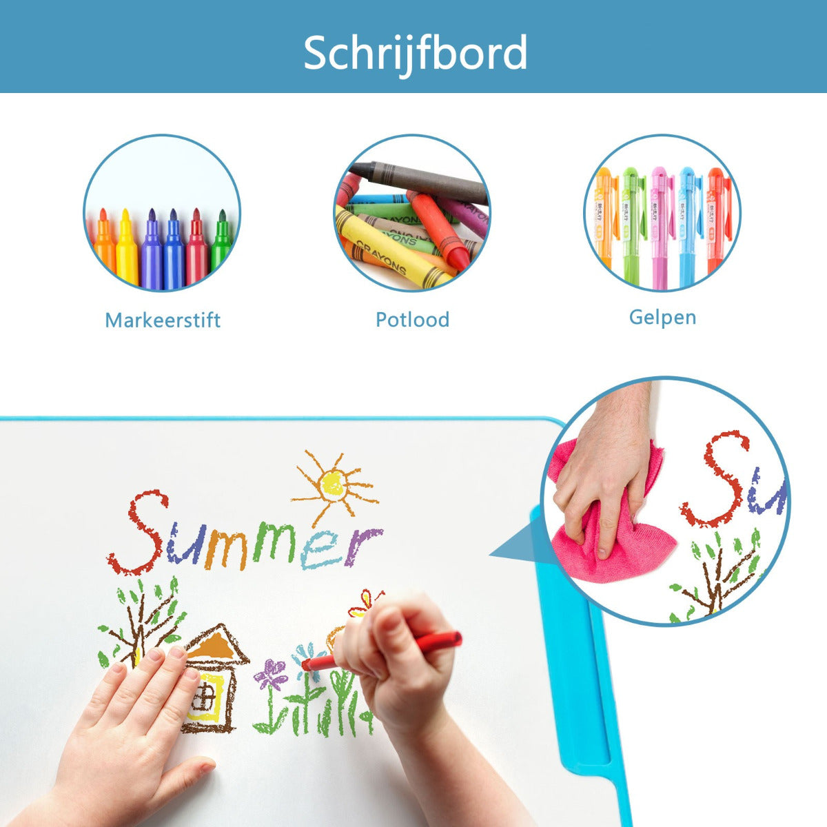 LIVSK Verstelbare Kinderbureau en Stoelen Set - Duurzaam MDF - LED Lamp - Boekenstandaard - Tot 100 kg - Blauw